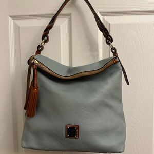 Dooney & Bourke Heather Blue Hobo Bag with Brown Accents